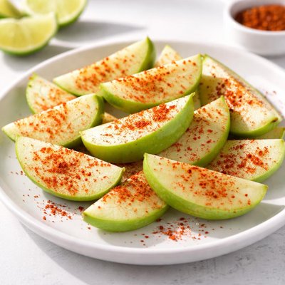 Green apple slices with chili powder
