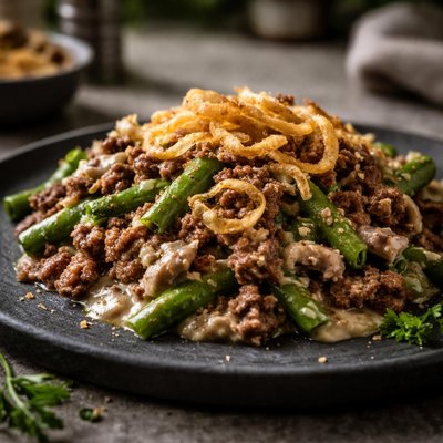 Green bean casserole with ground beef