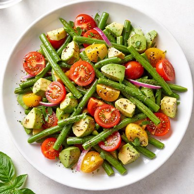 Green bean tomato and avocado salad