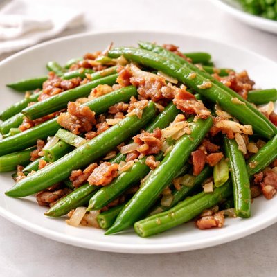 Green beans with bacon and onion