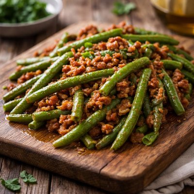 Green beans with minced meat