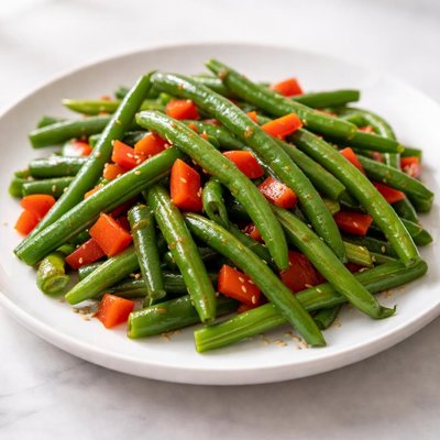 Green beans with red bell peppers