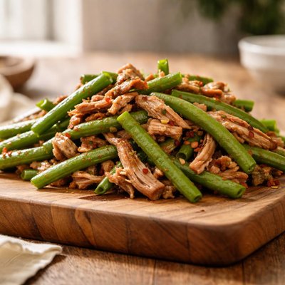 Green beans with shredded meat