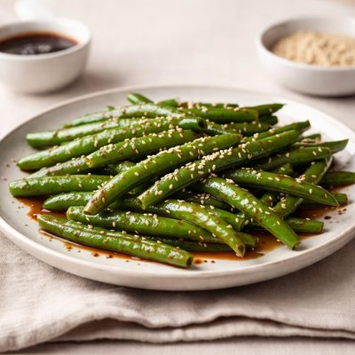 Green beans with soy sauce and sesame seeds