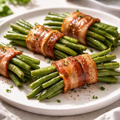 Green beans wrapped in bacon