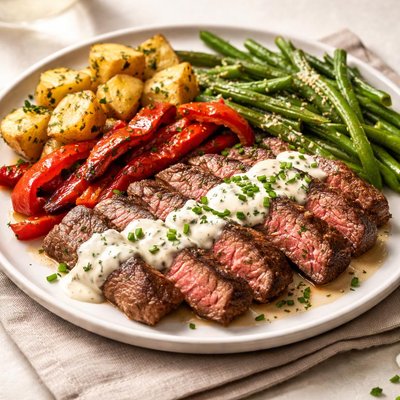 Green chef ranch steak with red pepper