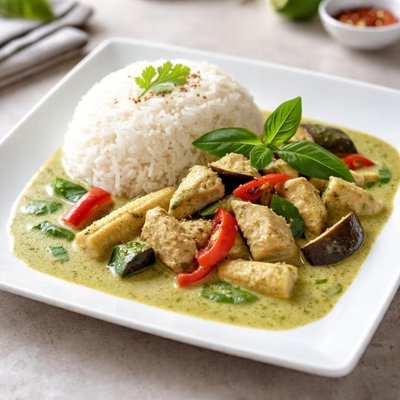 Green curry and white rice