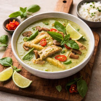 Green curry soup with chicken