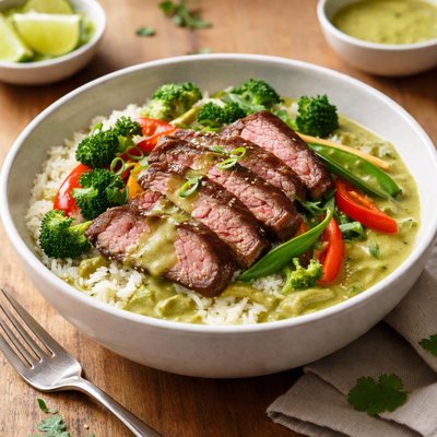 Green curry steak and rice bowl