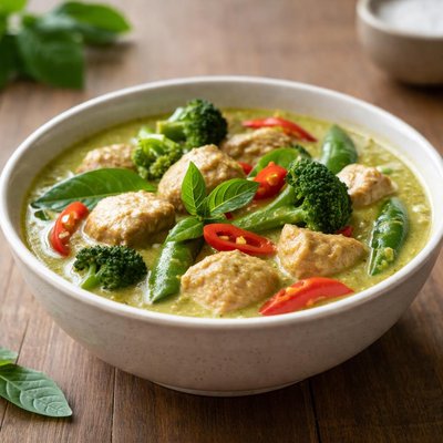 Green curry with vegetables and meat