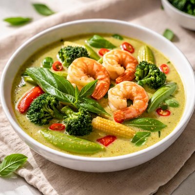Green curry with vegetables and shrimp