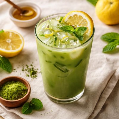 Green milk tea with yuzu