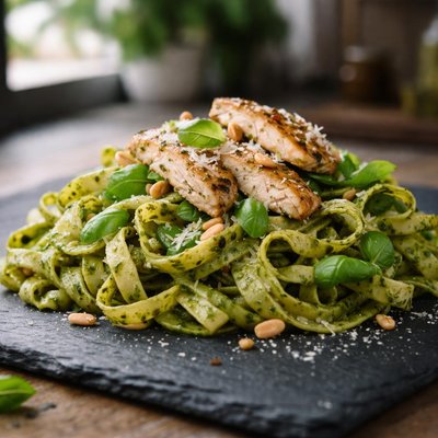 Green pasta with chicken