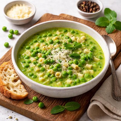 Green pease soup with pasta