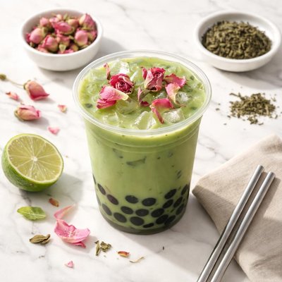Green rose bubble tea