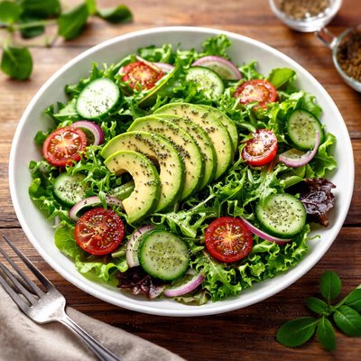 Green salad with avocado and chia seeds
