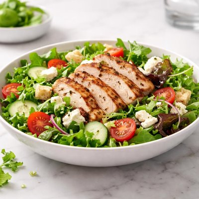 Green salad with cheese and chicken