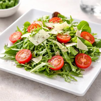 Green salad with cherry tomatoes and parmesan