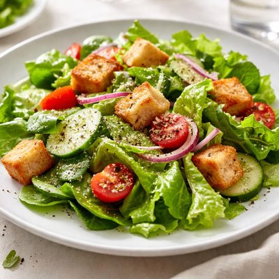 Green salad with croutons