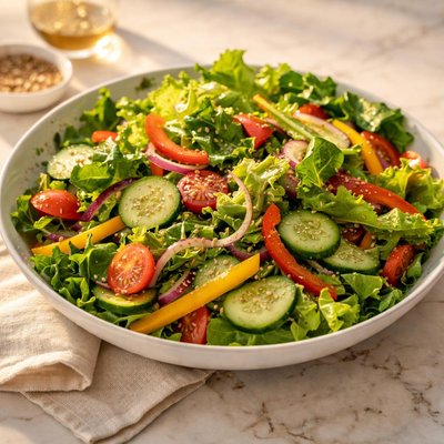 Green salad with cucumbers and peppers