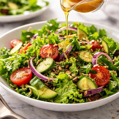 Green salad with dressing