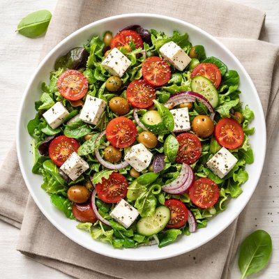 Green salad with feta and tomatoes