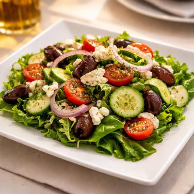 Green salad with greek vinegarrete