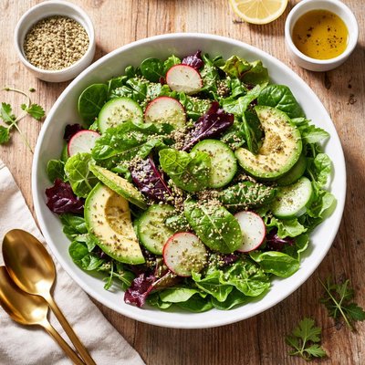 Green salad with hemp seeds