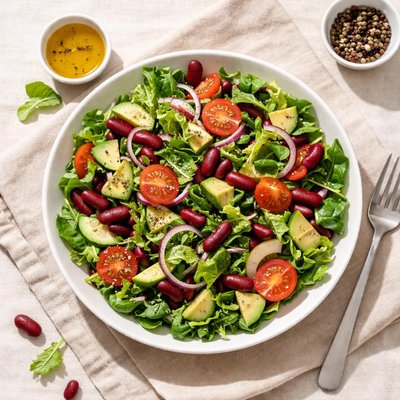 Green salad with kidney beans