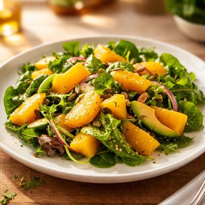 Green salad with mango and orange