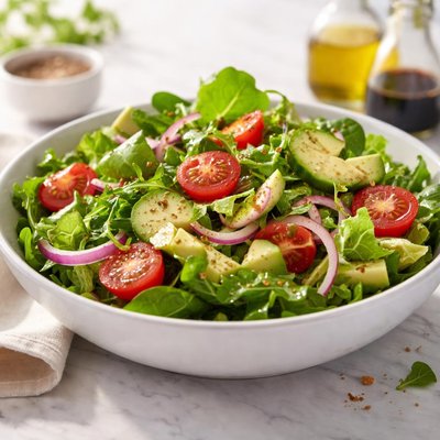 Green salad with oil and vinegar dressing