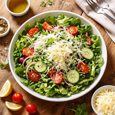 Green salad with shredded cheese