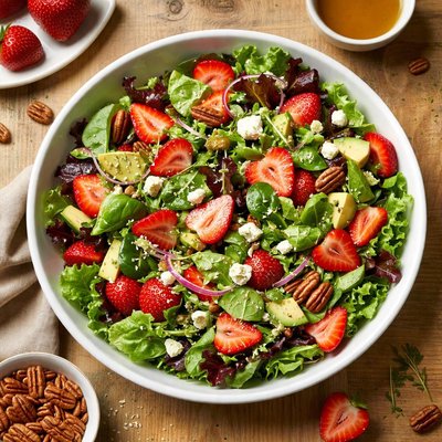 Green salad with strawberries