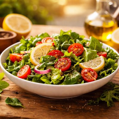 Green salad with tomatoes and lemon