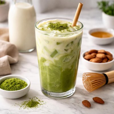 Green tea macha with vanilla almond milk
