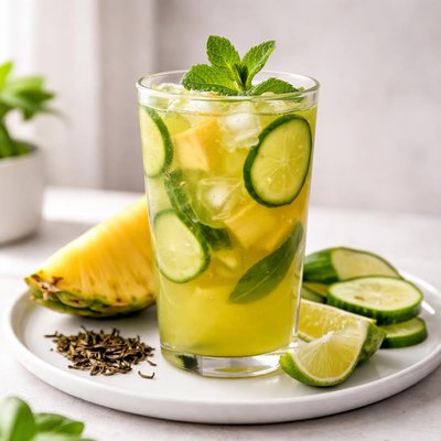 Green tea with pineapple juice and cucumber