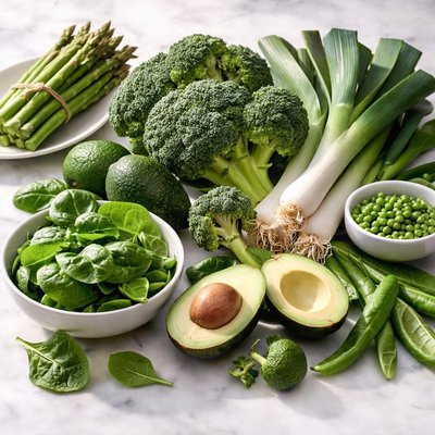Green vegetables with leeks and broccoli