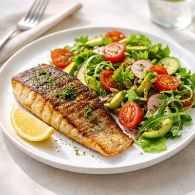 Grilled barramundi with salad