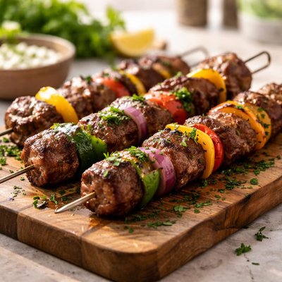 Grilled beef kebabs