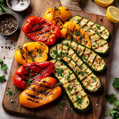 Grilled bell peppers and zucchini