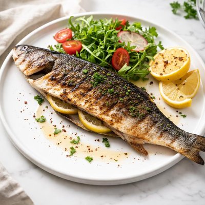 Grilled branzino with skin