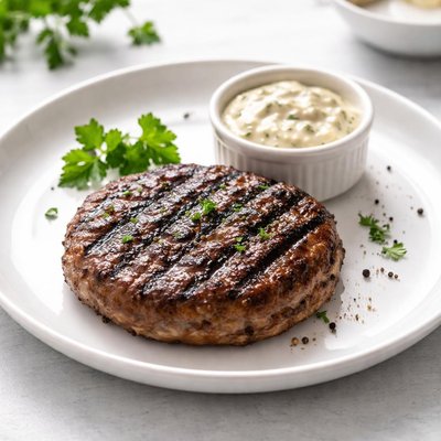 Grilled burger patty with sauce