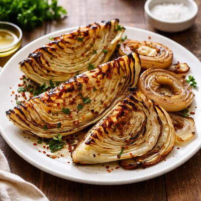 Grilled cabbage and onions