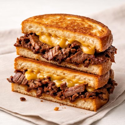 Grilled cheese sandwich with brisket