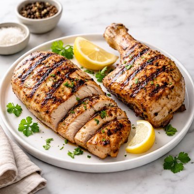 Grilled chick breast and leg