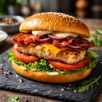 Grilled chicken and bacon sandwich