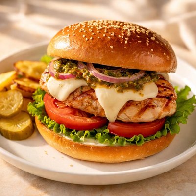 Grilled chicken breast mozzarella burger