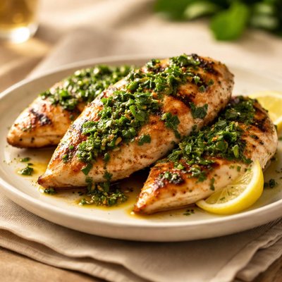 Grilled chicken breast with herb sauce