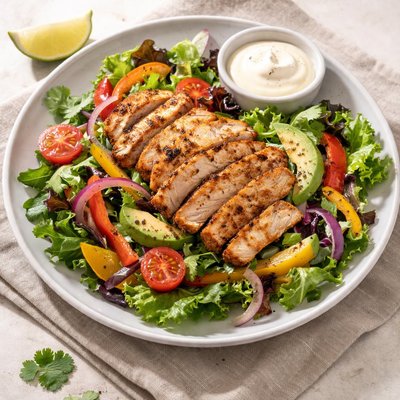 Grilled chicken fajita with salad and tsp of mayo