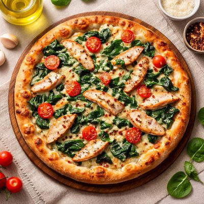Grilled chicken florentine pizza